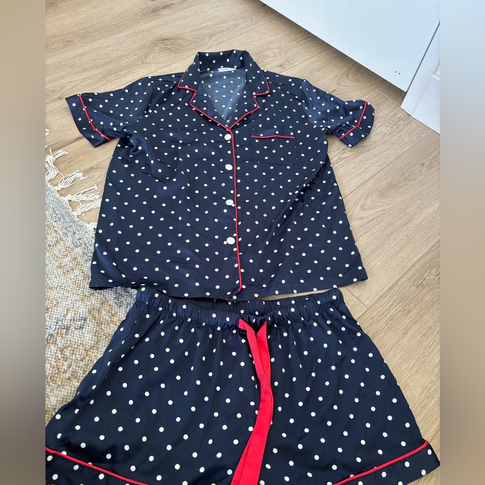 Women’s size S navy polka dot pjs. Worn once